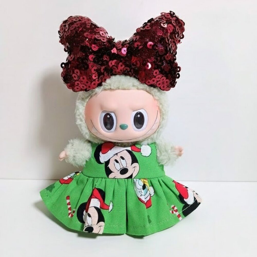 Labubu Disney Mickey Holiday Christmas Dress with Sequin Bow Outfit